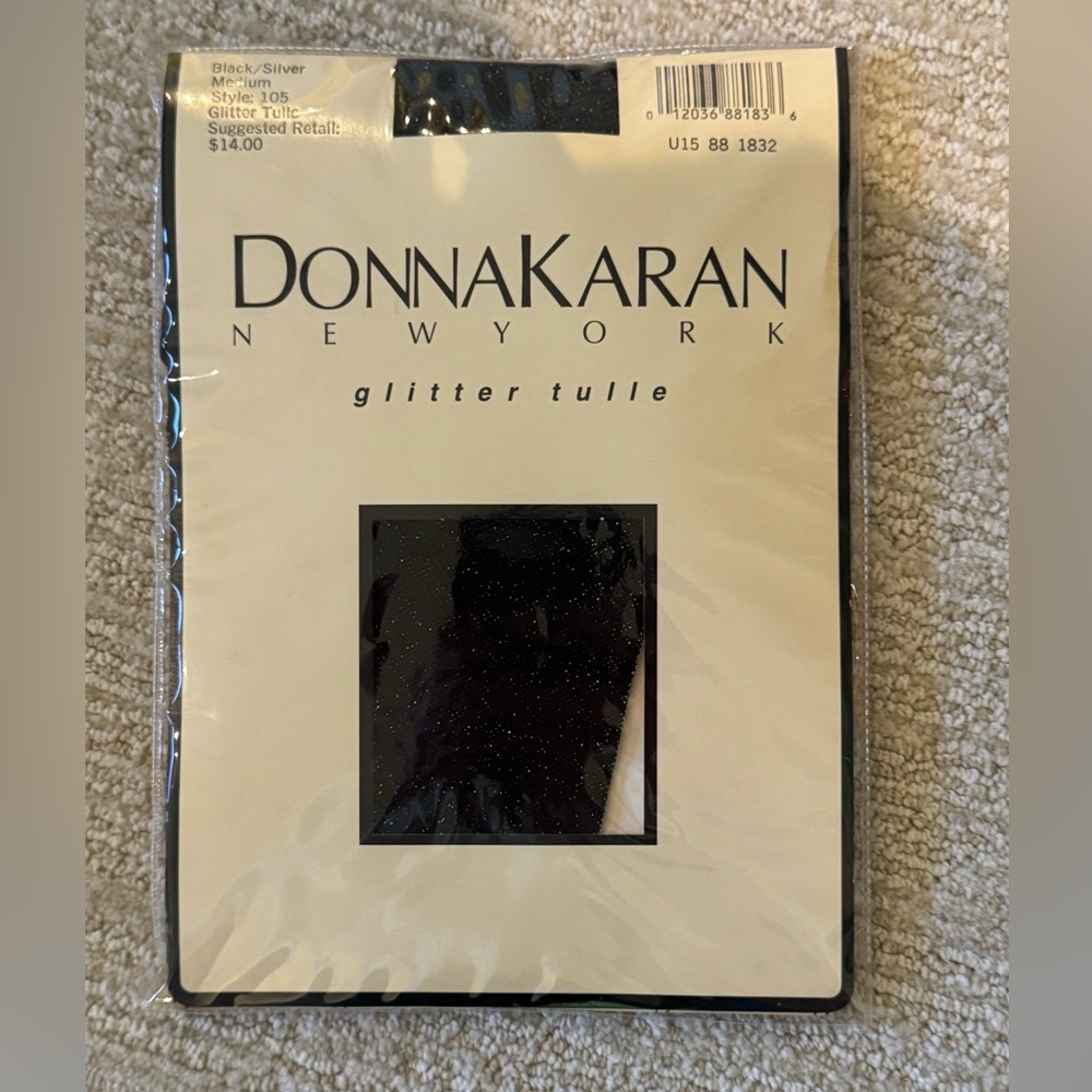 Vintage Donna Karan Black Glitter Tulle Tights | Size M